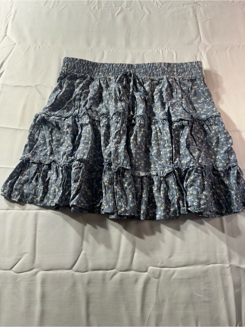 Blue Floral Tiered Mini Skirt